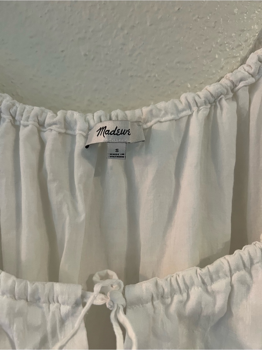 Madewell White Textured Midi Dress with Puff Sleeves - Picture 2 of 11